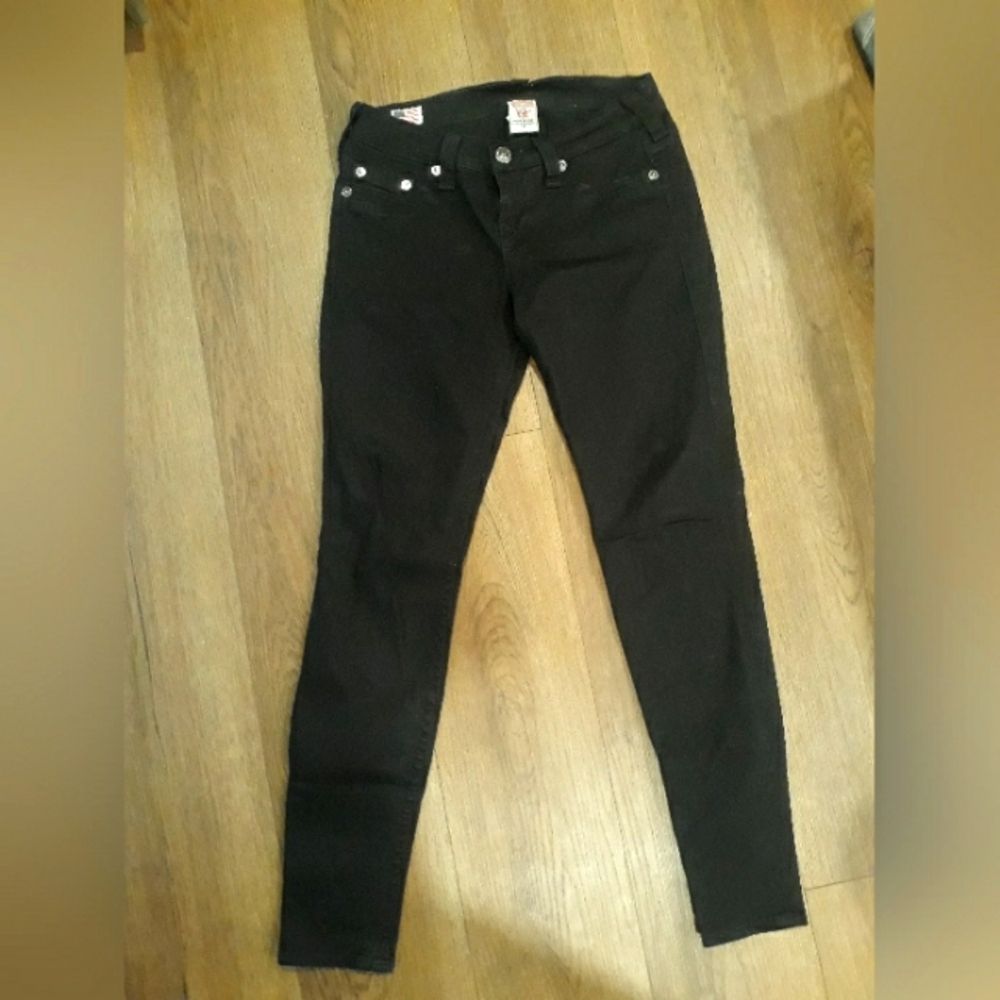 True Religion Womens Black Denim Stretch Dark Skinny Jeans